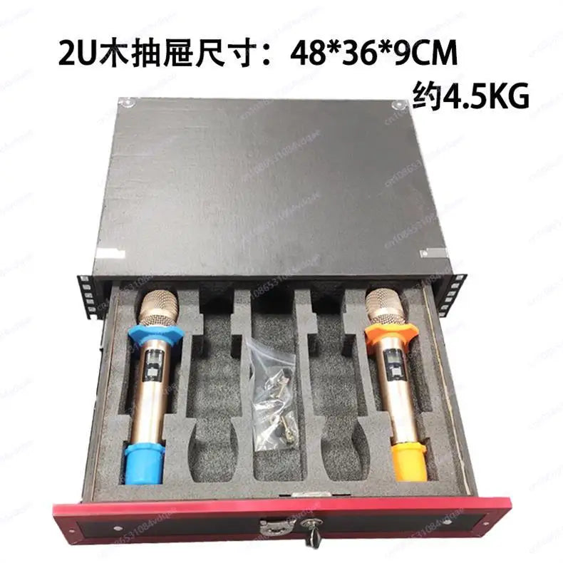 19 inch 2U drawer with lock, suitable for ABS air case, microphone cabinet 3U solid wood microphone receiver, engineering case