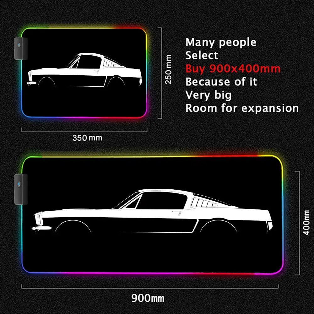 Black sports Car Mouse Pad XXL RGB Gaming MousePad HD Game Accessories Large LED Light MousePads PC Computer Carpet With Backlit