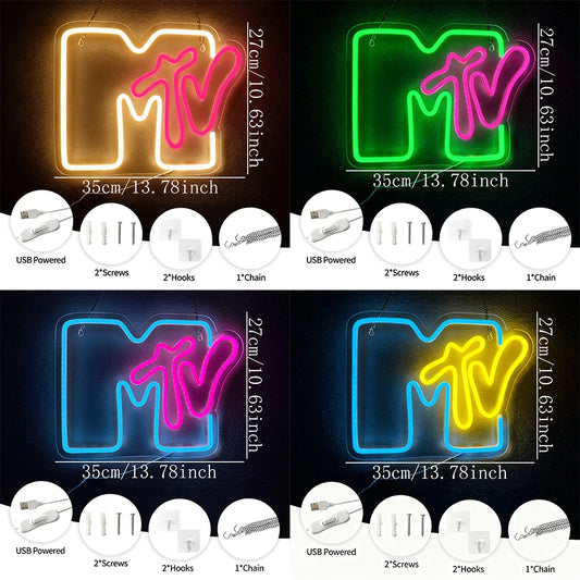 Music Led Neon Sign, Music Tv Letter Icon, Used For Bedroom, Music Studio, Recording Studio, Radio Station, Beer Bar Art Decor.