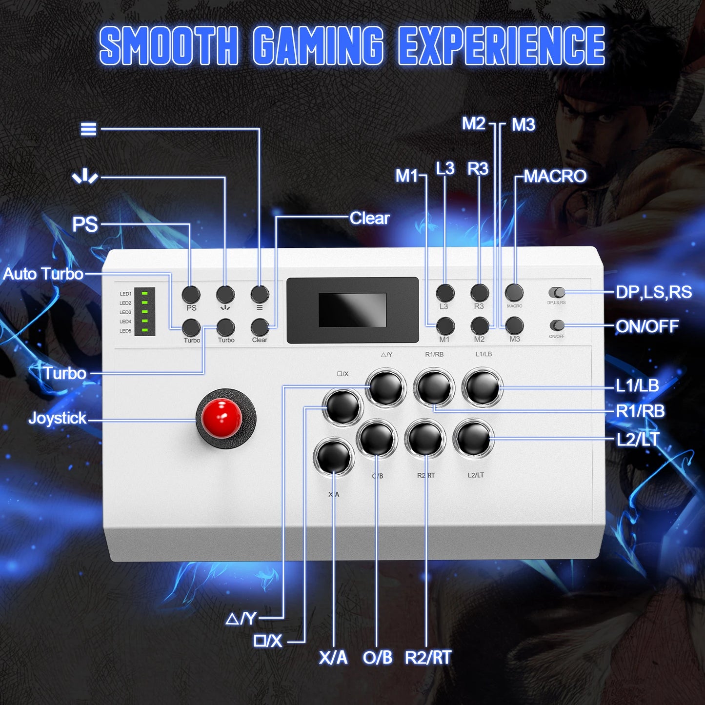 Professional Arcade Joystick for Gaming USB Wired Adapter Compatible with PS4/PS5/PC Gaming Controller High-Precision Touchpad