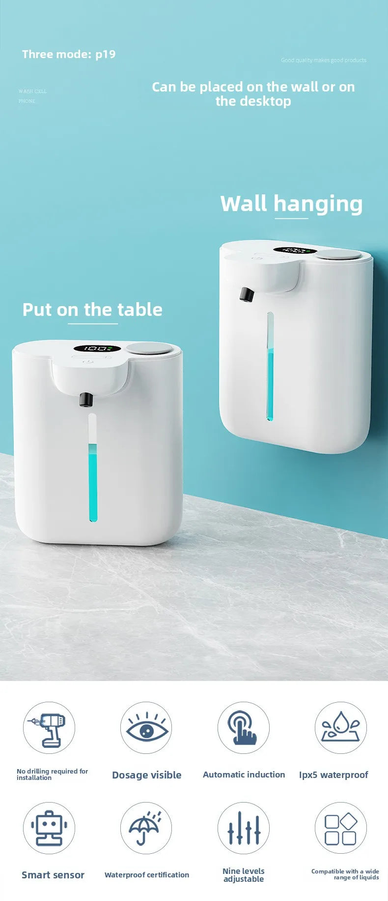 500ML Automatic Soap Dispenser Touchless Type C USB Rechargeable Electric Soap Dispenser Waterproof Foam/Liquid Dispenser
