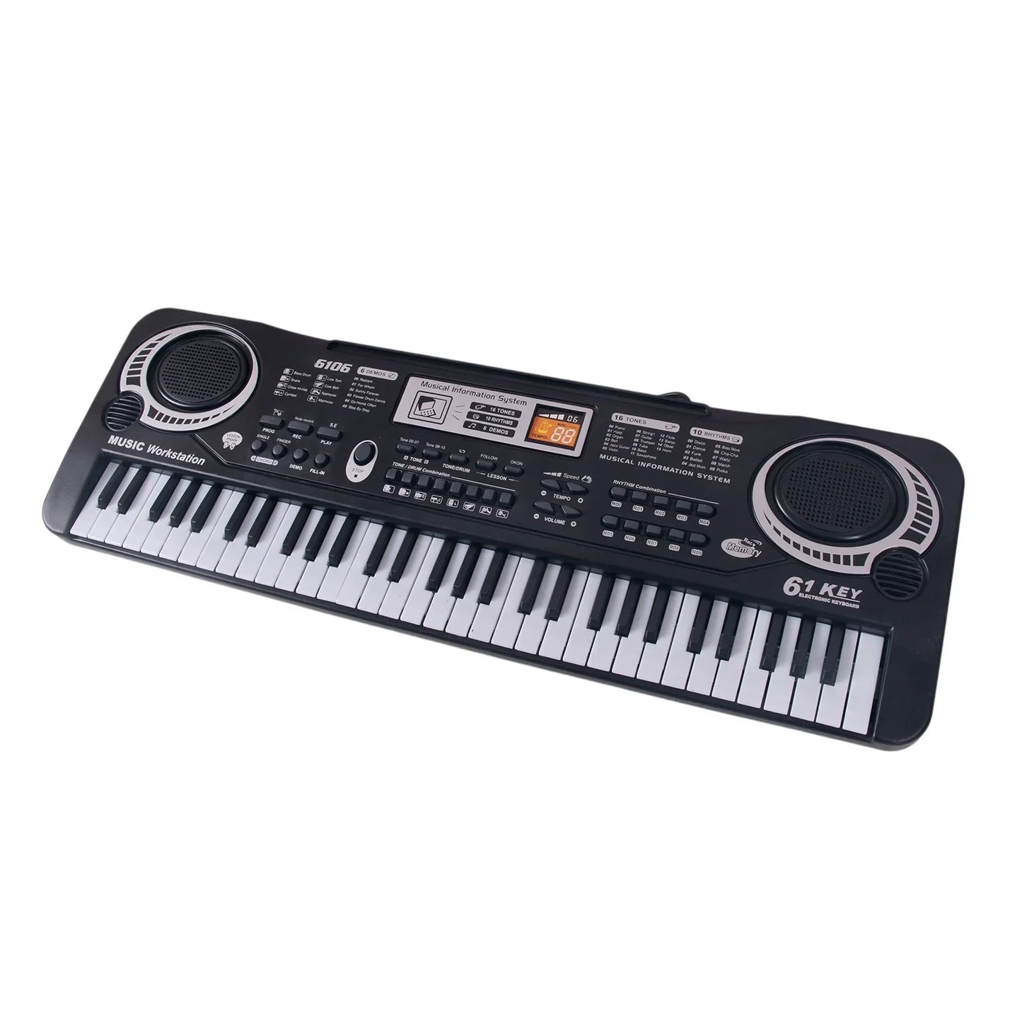 Black Electronic Keyboard 61 Keys Black Digital Music Electronic Keyboard Electric Piano Kids Musical Instrument
