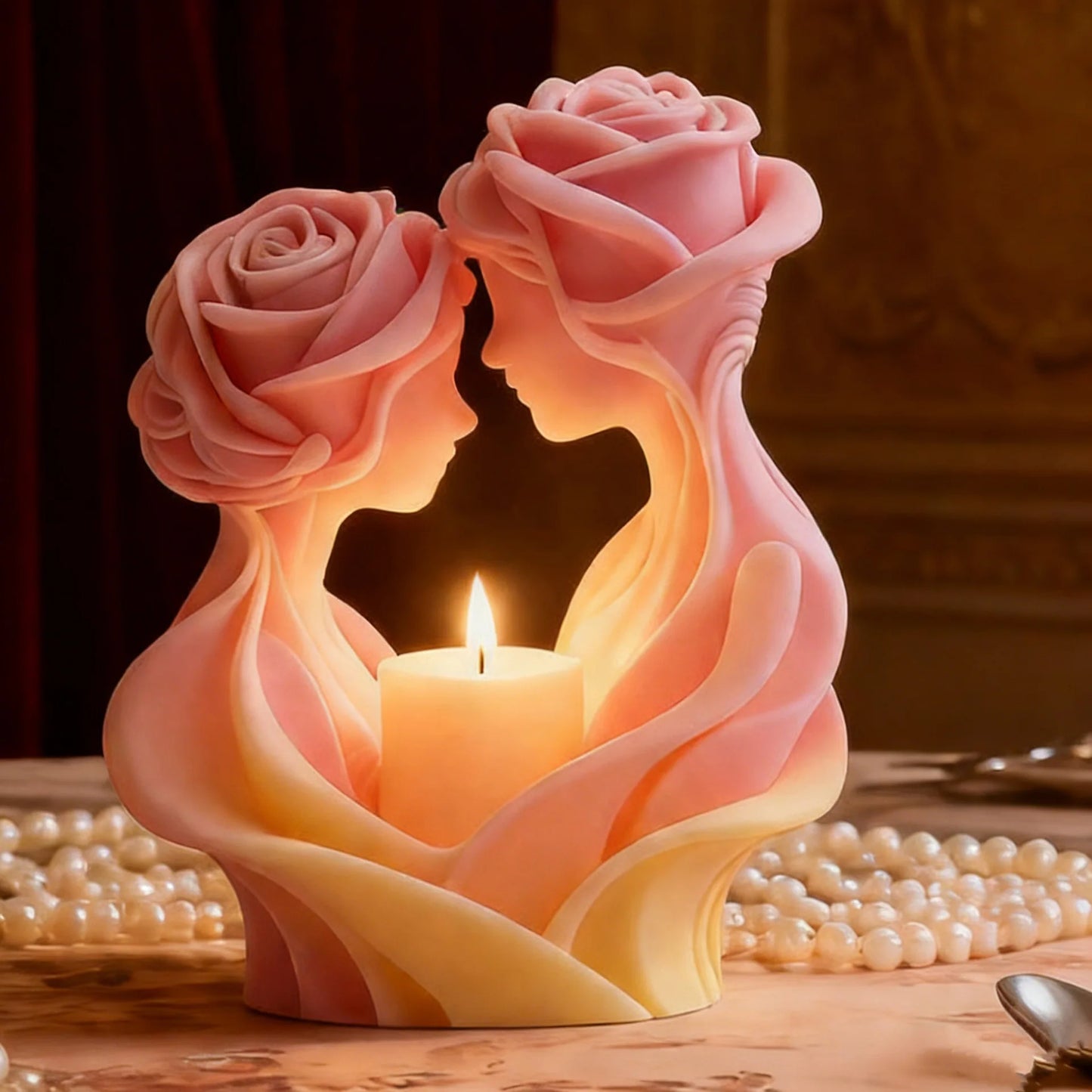 Rose Couple Sculpture Candle Mold, Silicone Mold for Handmade Wax Candles, Wedding Favors & Gift Set Making