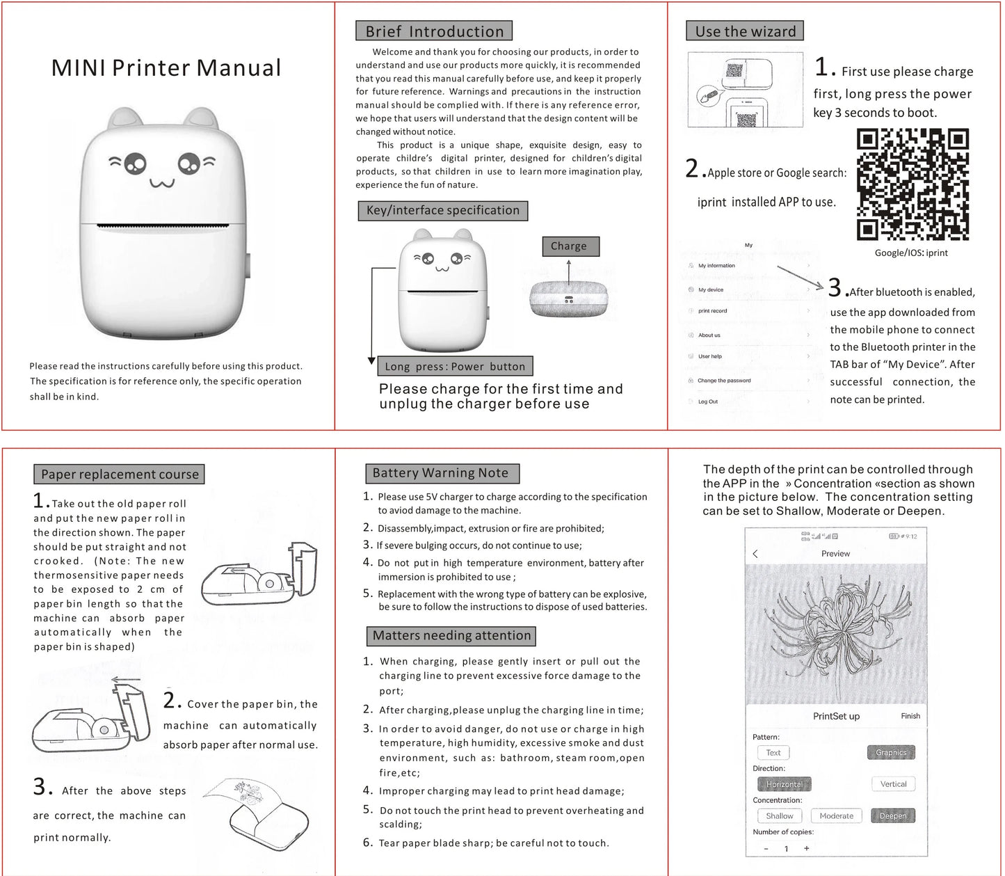 Mini Bluetooth Thermal Printer 200dpi for Labels, Photos, and Memo Printing - Portable with USB Cable
