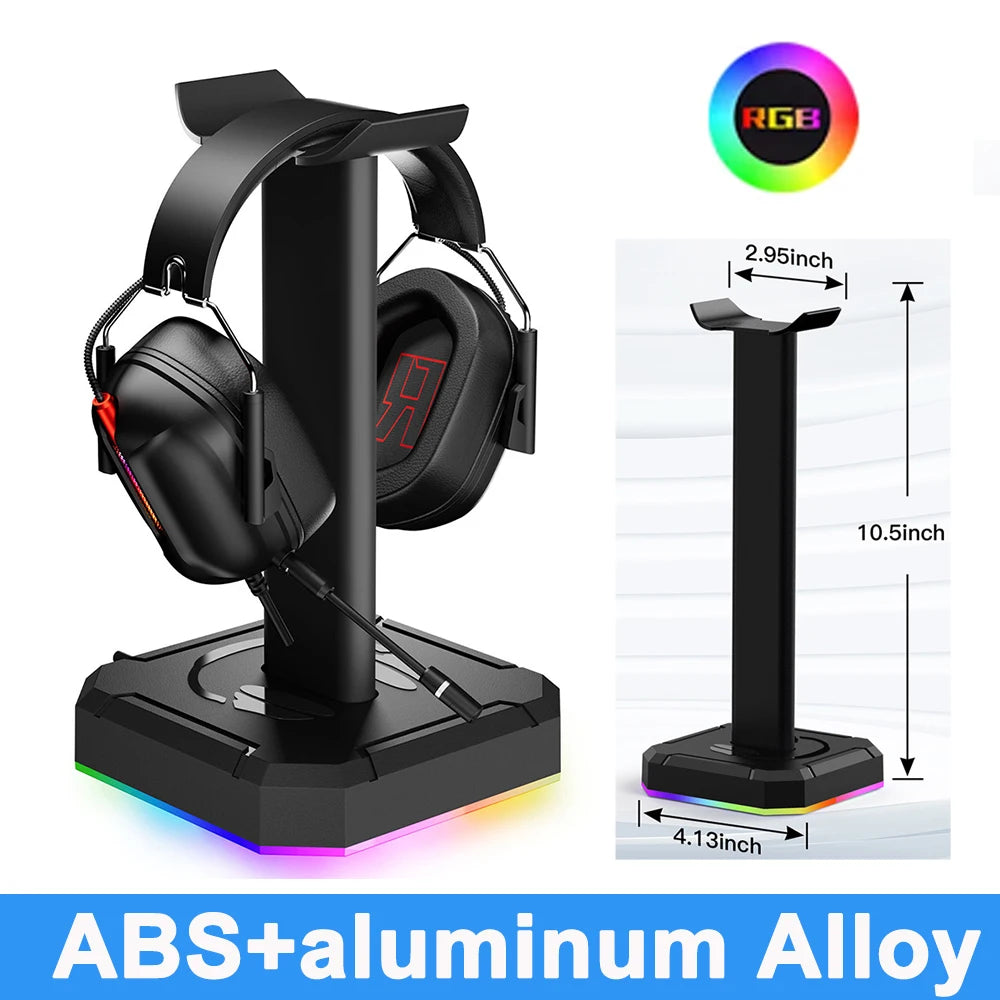 Desktop Gaming Headset Hanger Bracket RGB Headphone Holder Stand with 2 USB Charger Ports Earphone Rack For PUBG Computer Gamer
