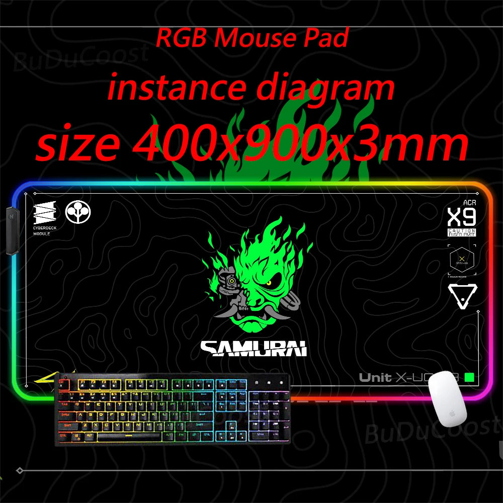 RGB Gaming Mouse pad C-Cyberpunks Computer HD Deskmat XXL Black Mouse Pad Keyboard Office Accessories Company Non-slip Mause Pad