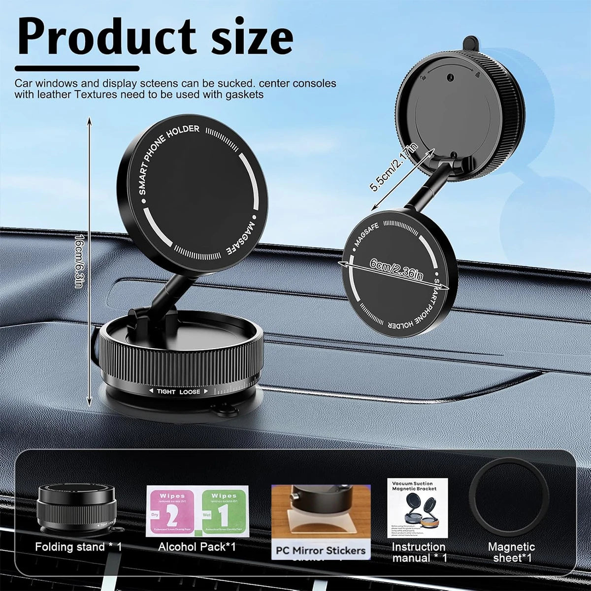 2026 Upgraded 360° Vacuum Magnetic Car Phone Holder for Magsafe [96+LBS Strongest Suction & 2800gf Strongest Magnetic]