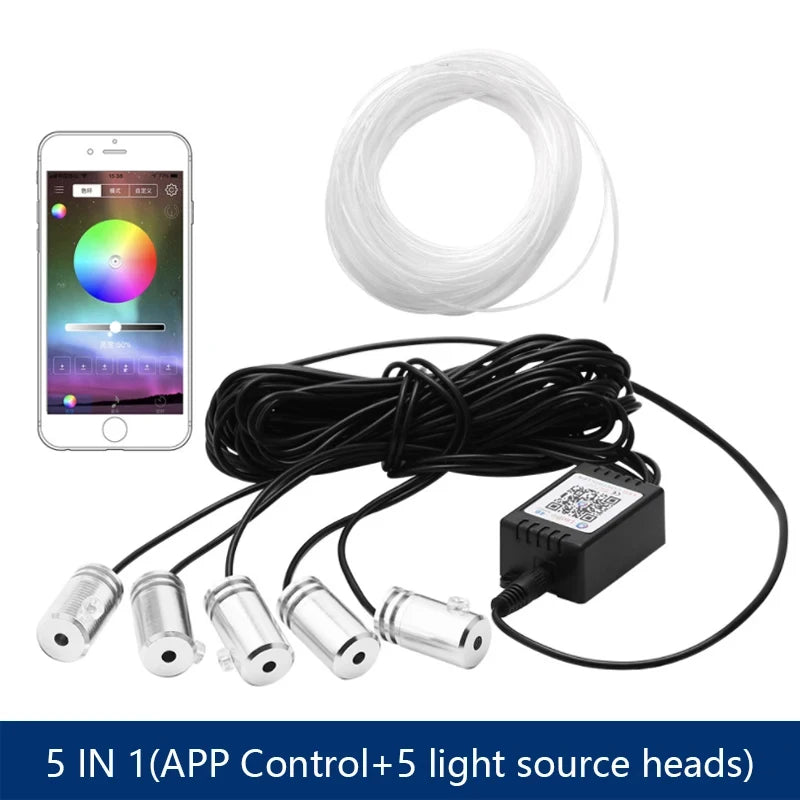 5 In 1 6 In 1  LED Car Atmosphere Light Cigarette USB 8M Interior RGB Flexible App Control Fiber Optic Strips Light with Remote
