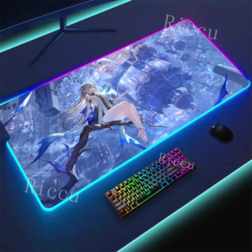 RGB HD Cartethyia Wuthering Waves MousePad Game Laptop Play Mat Extra Large Kawaii Non-slip MousePad Gaming Accessories E-Sports