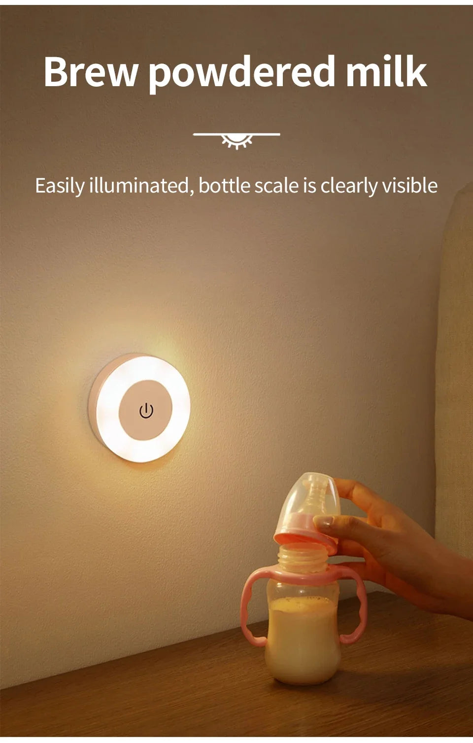 Wireless Led Book Light 6cm Rechargeable Wall Lamp with Touch Switch Night Light 3-Colors Dimmable Portable for Bedroom Reading