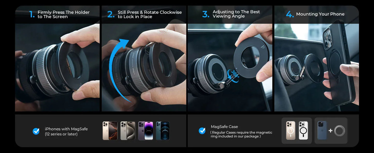 360° Rotatable Vacuum Magnetic Phone Holder, Foldable and Retractable Suction Cup Car Phone Mount for Car/Gym/Mirror/Smooth
