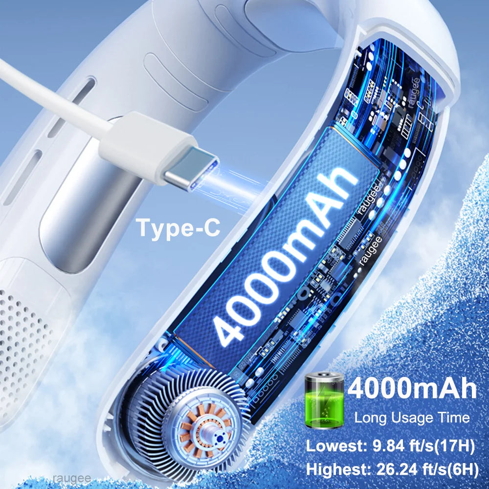 Portable Neck Fan USB Rechargeable Hanging Neck Fan Air Cooler Mini Bladeless Neckband Fan LED Digital Display Electric Fans