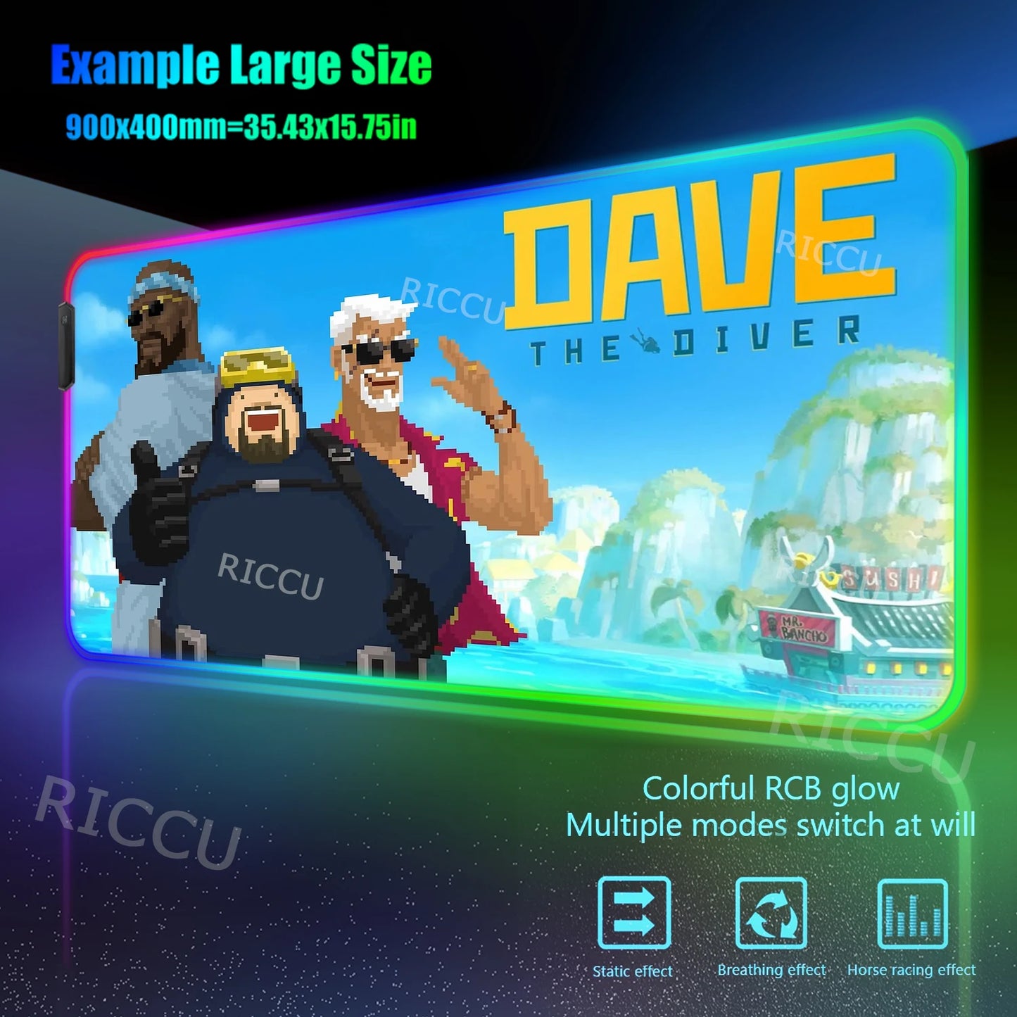 RGB PC Popular games Daves the Diver Mouse Pad XXL Computer esports Accessories Large Keyboard Laptop Table mat LED Gamer Gaming