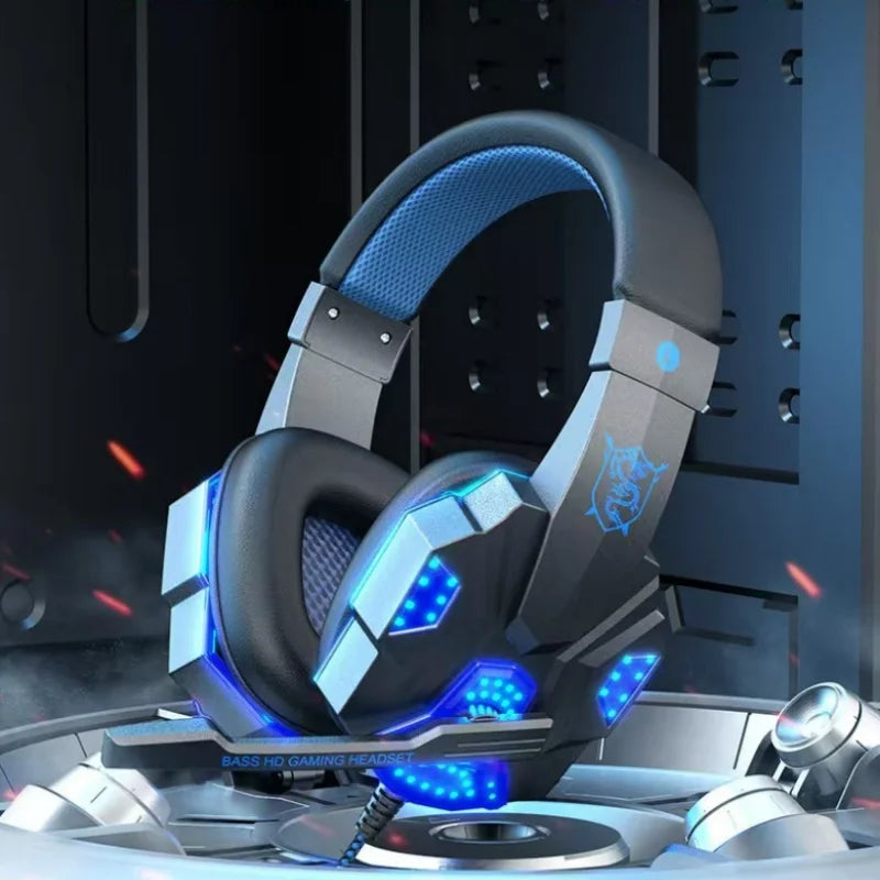 RGB Gaming Headset with Microphone Over-Ear Wired Headphones Drivers Lightweight for PC PS5 Xbox Switch
