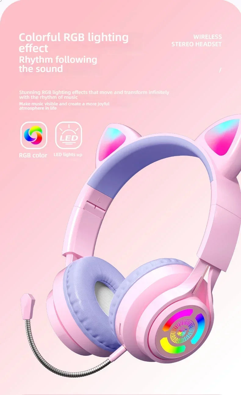 RGB Lighting Headphone For PC Computer iPad Cat Ear Gaming Headset Noise Reduction Headphones With Microphone Children Gift
