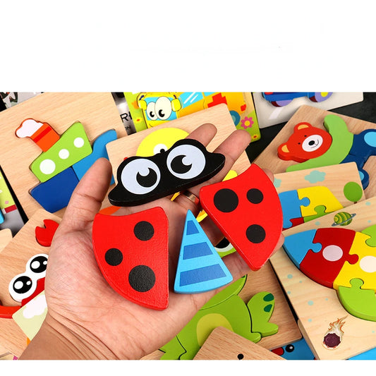 Baby High Quality 3D Wooden Puzzles Educational Cartoon Animals Early Learning Intelligence Puzzle Game Toys for Children