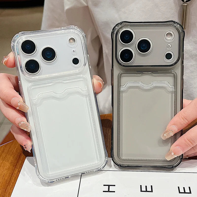 Card Slot Pocket Phone Cases For iPhone 17 17Air Air 17Pro Pro Max 17ProMax Shockproof Transparent Silicone Soft TPU Cover Capa