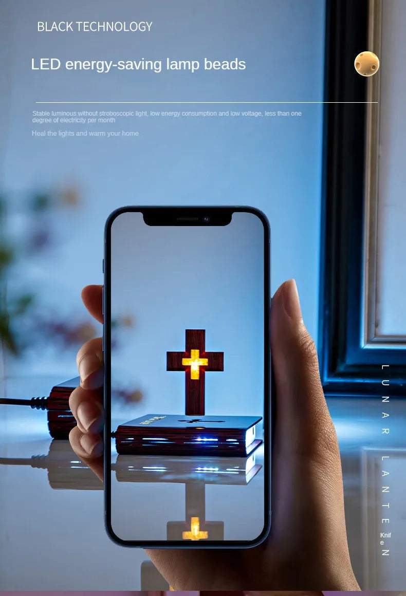 Magnetic Levitating Cross Floating Christian Cross Decorations Maglev Cross the Holy Bible Base