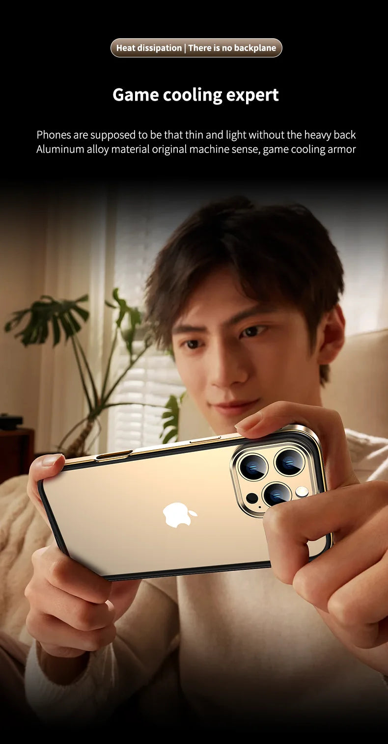 Camera Protection + Hybrid Silicone Frame Aluminum Metal Phone Case For iPhone 16 15 14 13 Pro Max Better Heat Bumper