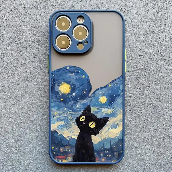 Artistic Black Cat Starry Night Phone Case For iPhone 17 15 14 13 12 11 Pro Max 12 16 Mini XS X XR 14 15 Plus Shockproof Shells