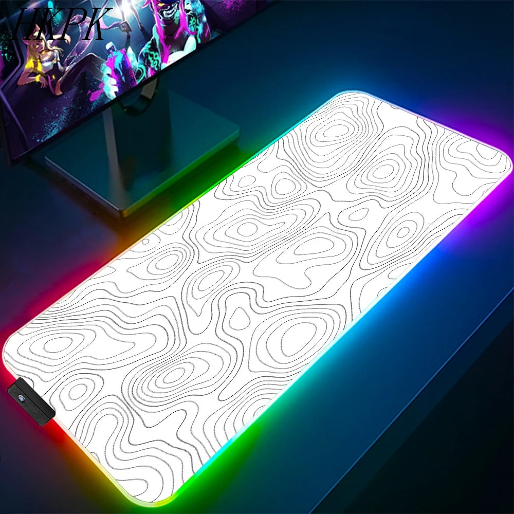 90x40cm Black And White Line RGB Gaming Mouse Pad Large Gamer Big Mouse Mat Computer Gaming Keyboard Desk LED Backlit Mousepad