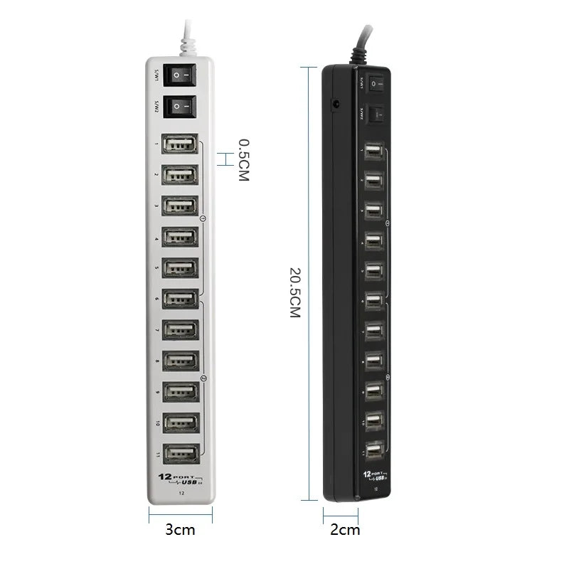 High Quality USB Hub 12 Ports USB 2.0 Hub Multi Usb Splitter Switch with EU / US Power Adapter for printers speakers MP3 player