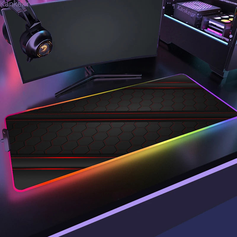 RGB Hexagonal Mouse Pad 900x350 LED Gaming Anime Geometric Luminous Anti-skid Computer Offices Cool Mousepad Desk Mat Laptop Rug