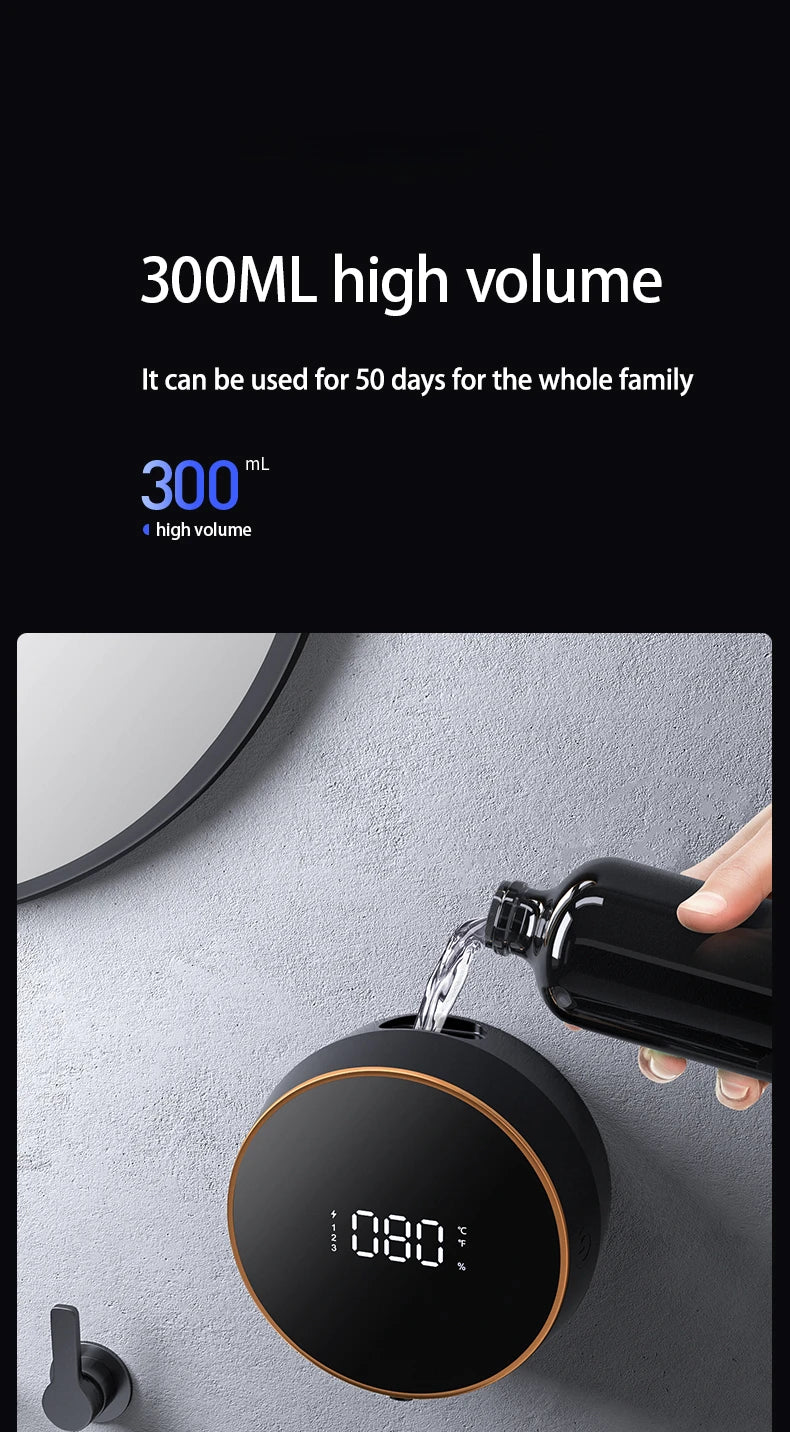 Touchless Automatic Sensor Soap Dispenser Foam Type-C Charging Smart Induction Hand Washer with Temperature Digital Display