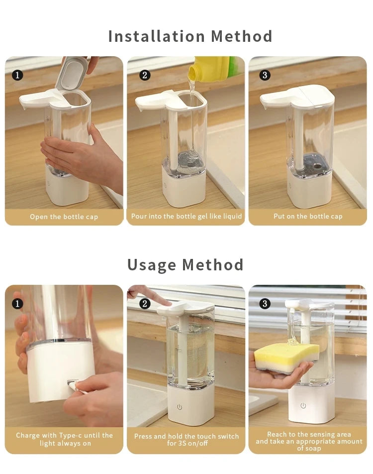 550ML Touchless Liquid Automatic Smart Sense Soap Dispenser Type-C Rechargeable/Battery Electric Hand Sanitizer Washing Machine