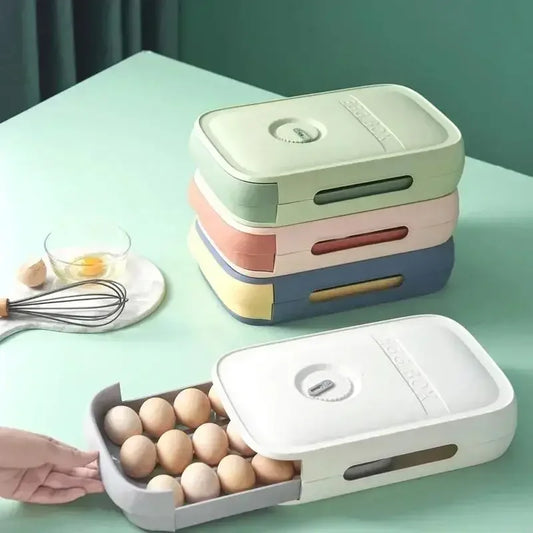 Drawer Egg Storage Box,Refrigerator Organizer with Lid for Fresh Keeping,Multipurpose Food Container for Dumplings Fruits,Home