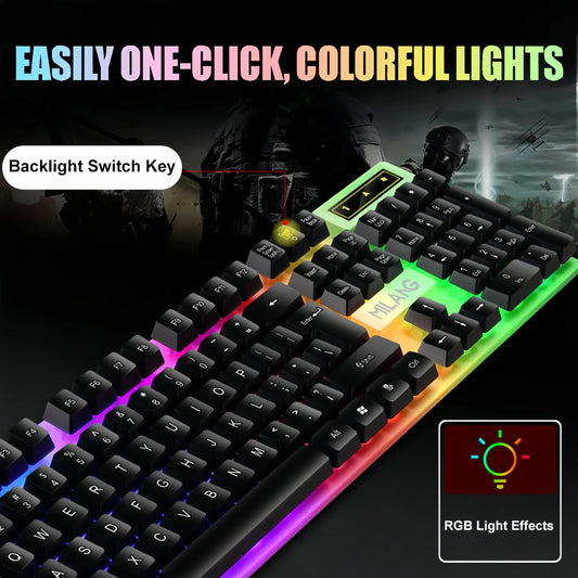 RGB Gaming Keyboard 104 Keys Mechanical Keyboard USB Wired Keyboard Seven Color Lights Keyboard for Computer Laptop PC Gamer