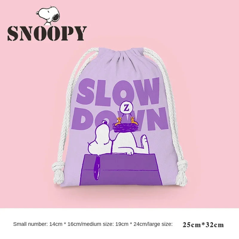 Snoopy Drawstring Bag Reusable Cotton Fabric Storage Bag Cartoon Toiletries Bag Jewelry Bag Candy Bag Gift Bag Party Decoration