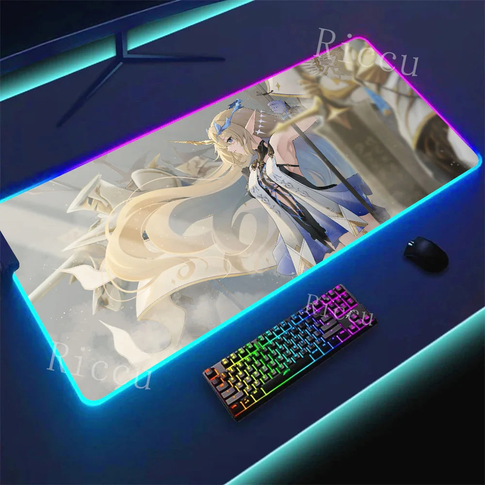 RGB HD Cartethyia Wuthering Waves MousePad Game Laptop Play Mat Extra Large Kawaii Non-slip MousePad Gaming Accessories E-Sports