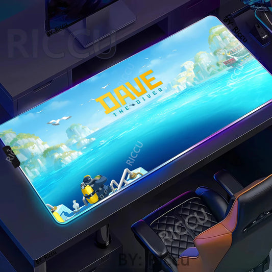 RGB PC Popular games Daves the Diver Mouse Pad XXL Computer esports Accessories Large Keyboard Laptop Table mat LED Gamer Gaming