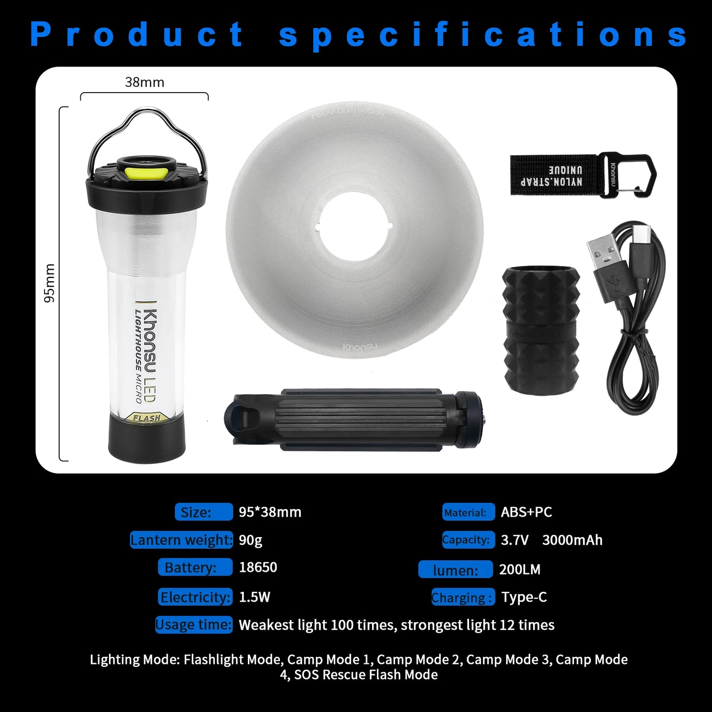 Portable Camping Light 3000mah Rechargeable Outdoor Lighthouse Camping Lamp Flashlight Lantern Camping Lights Waterproof Outdoor