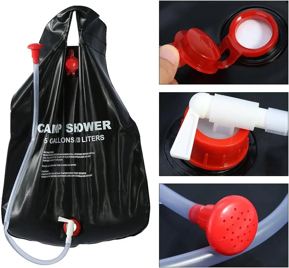 Camping Shower Solar Shower Bag, 20 L Camping Shower Set, Solar Shower Camping, Portable Solar Water Bag, for Hiking/Camping/Poo
