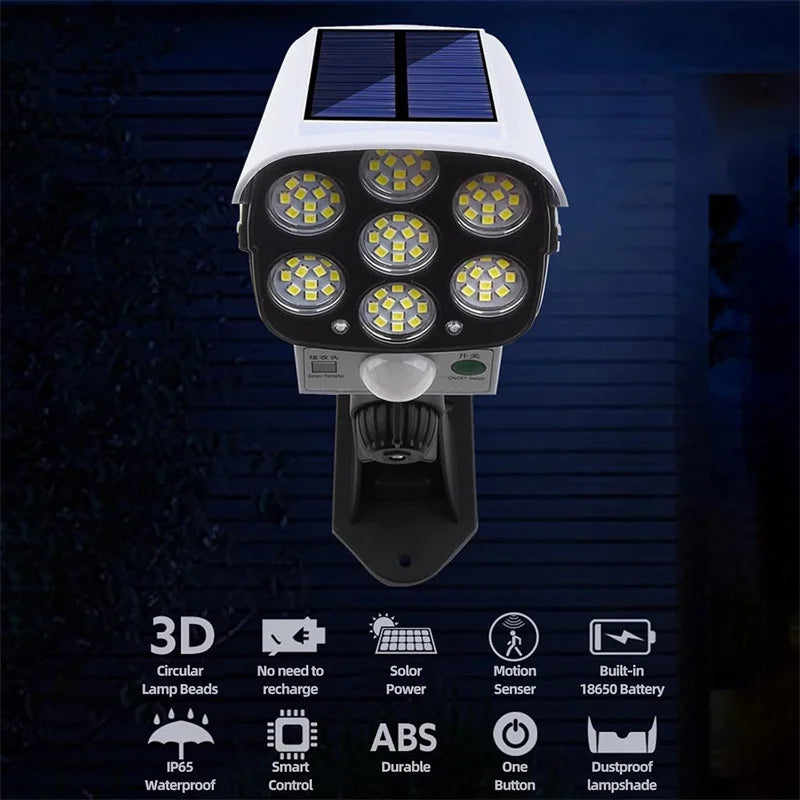 Solar Lights  Outdoor With Motion Sensor Remote Controller FloodLights Wireless Dummy Decoy Fake Security Camera for Garden