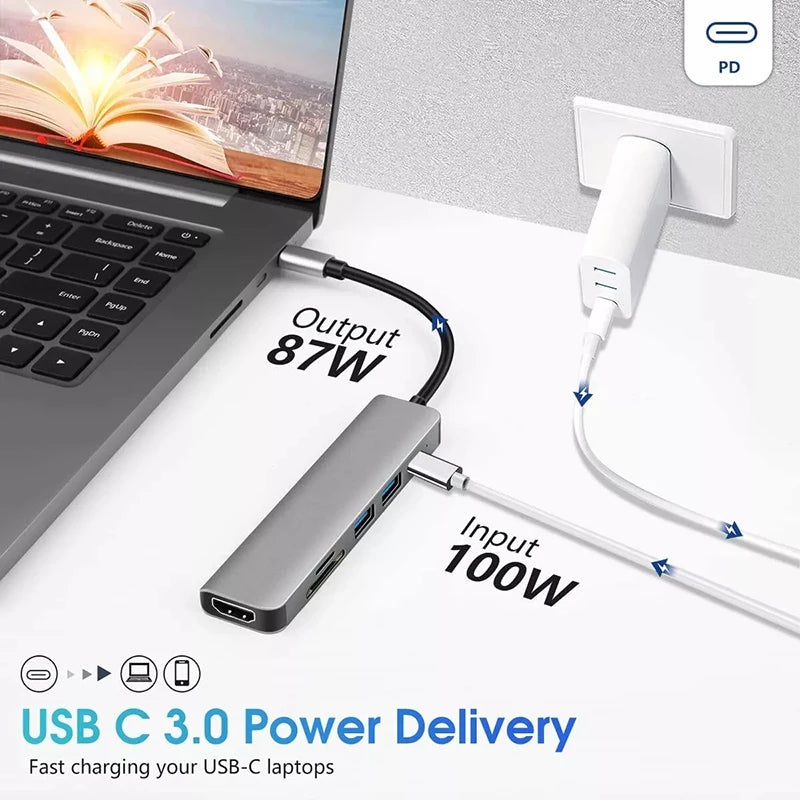 USB 3.0 Type-C Hub HDMI-compatible Adapter 4K Thunderbolt 3 USB C Hub 3.0 TF SD Reader Slot PD for MacBook Pro/Air/Huawei Mate