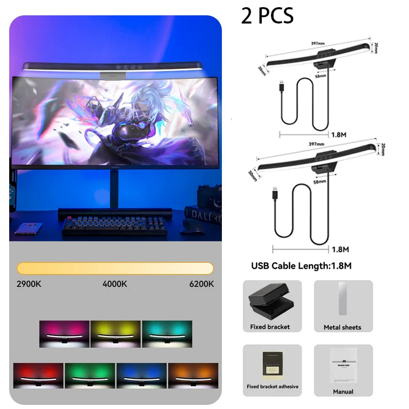 RGB Backlight LED Lightbar Computer Laptop Esport Level Lighting Room Decoration Desk Screen Light Bar Monitor Led Light Fixture