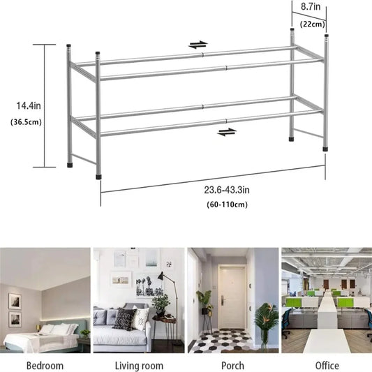 Shoe Rack Stackable Shoe Shelf Metal Iron of Expandable and Adjustable Shoes Organizer Shoes Organizer for Bedroom, Living Room