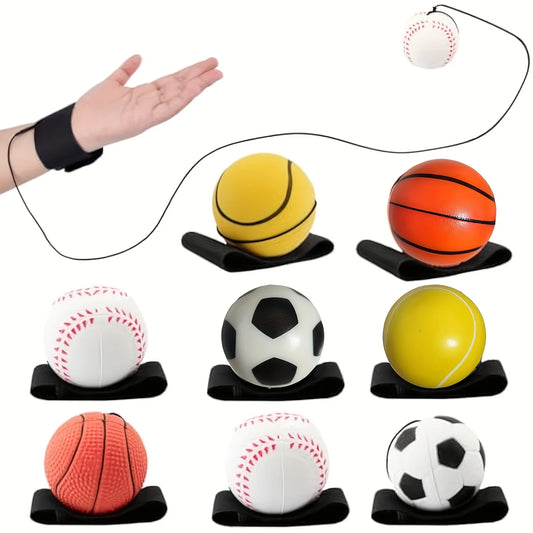 Basketball Wrist Bouncing Ball, High Elasticity Hand Throw Training Ball, Wristband Kit, Outdoor Activity Props