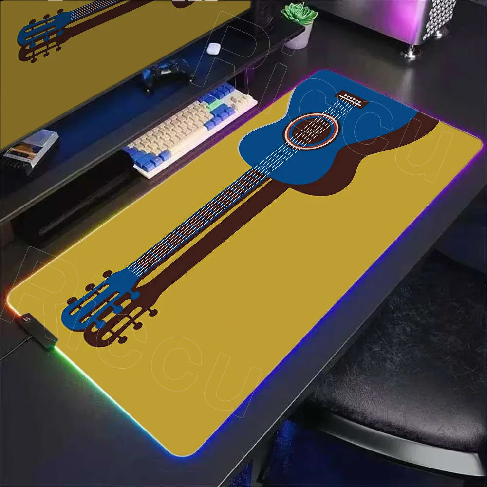 RGB Music Guitar Rubber Desk Mat HD Anime 900x400mm Mouse Pad Office Game PLAYMAT Computer Accessories Laptop Pc Gaming Mousepad