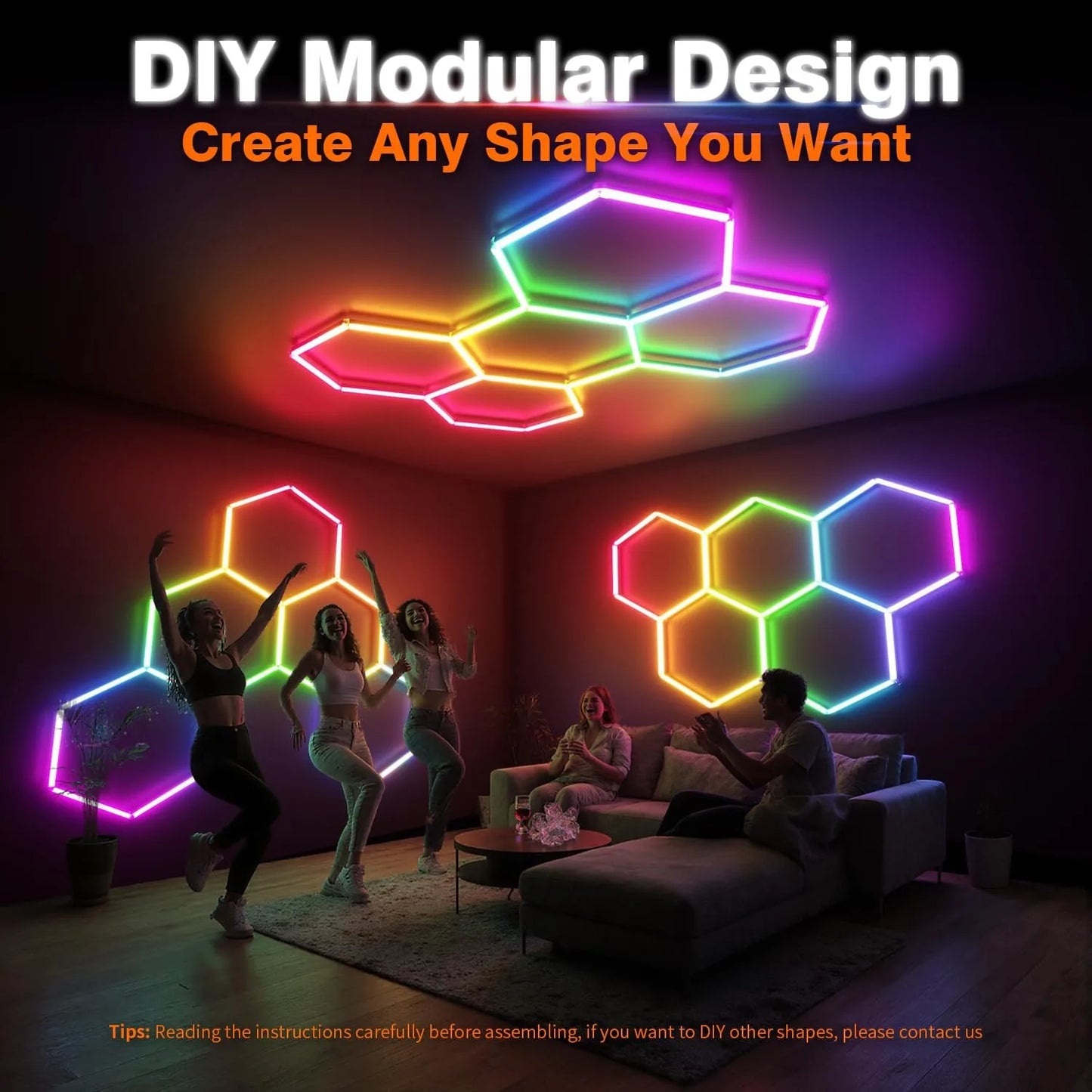 RGB hexagonal garage light, can be controlled by both APP and remote control, with multiple colors adjustable freely