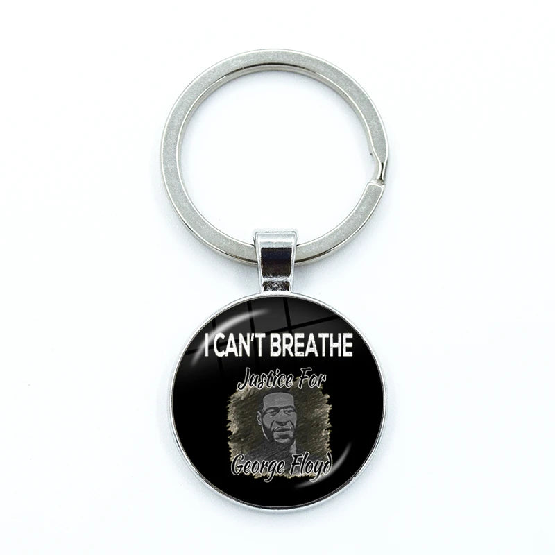 I CAN'T BREATHE George Floyd Keychain American Protest Black Lives Matter Glass KeyRing Bag Car Key Chain Holder Charms Jewelry