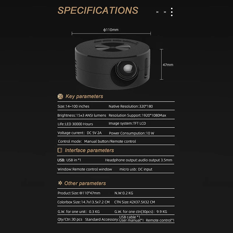 Portable Mini Projector 1920*1080P HD Projector Home Cinema Outdoor Camping Projection For IPhone Xiaomi IPad Android