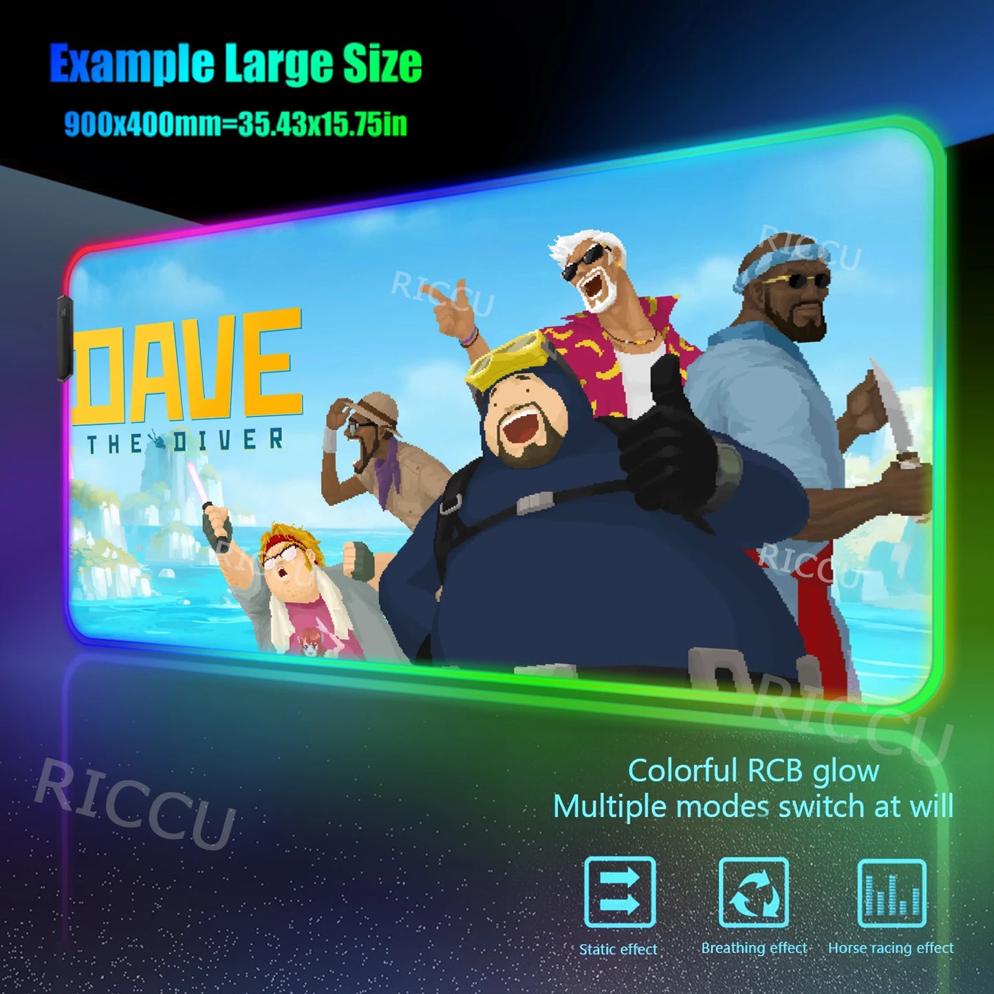 RGB PC Popular games Daves the Diver Mouse Pad XXL Computer esports Accessories Large Keyboard Laptop Table mat LED Gamer Gaming