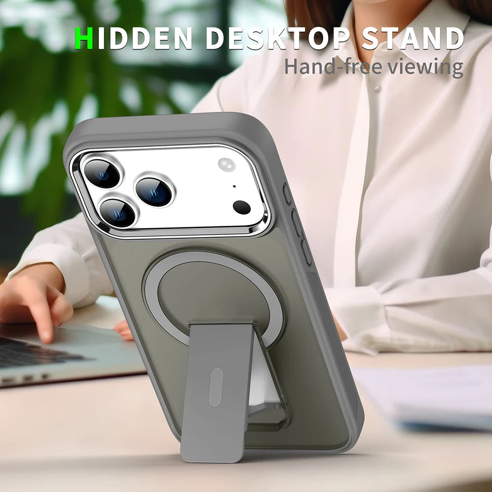 Luxury For Magsafe Phone Case For iPhone 17 Pro Max Air Magnetic Wireless Charge Folding Stand Holder Matte Cover Cases