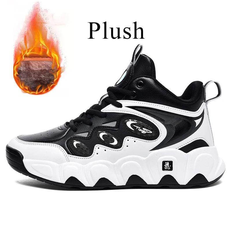 Plus Big Size 50 51 52 53 54 Mens Basketball Shoes Leather Sneakers Ankle Sports Shoes Anti-skid Winter Plush Super Warm New