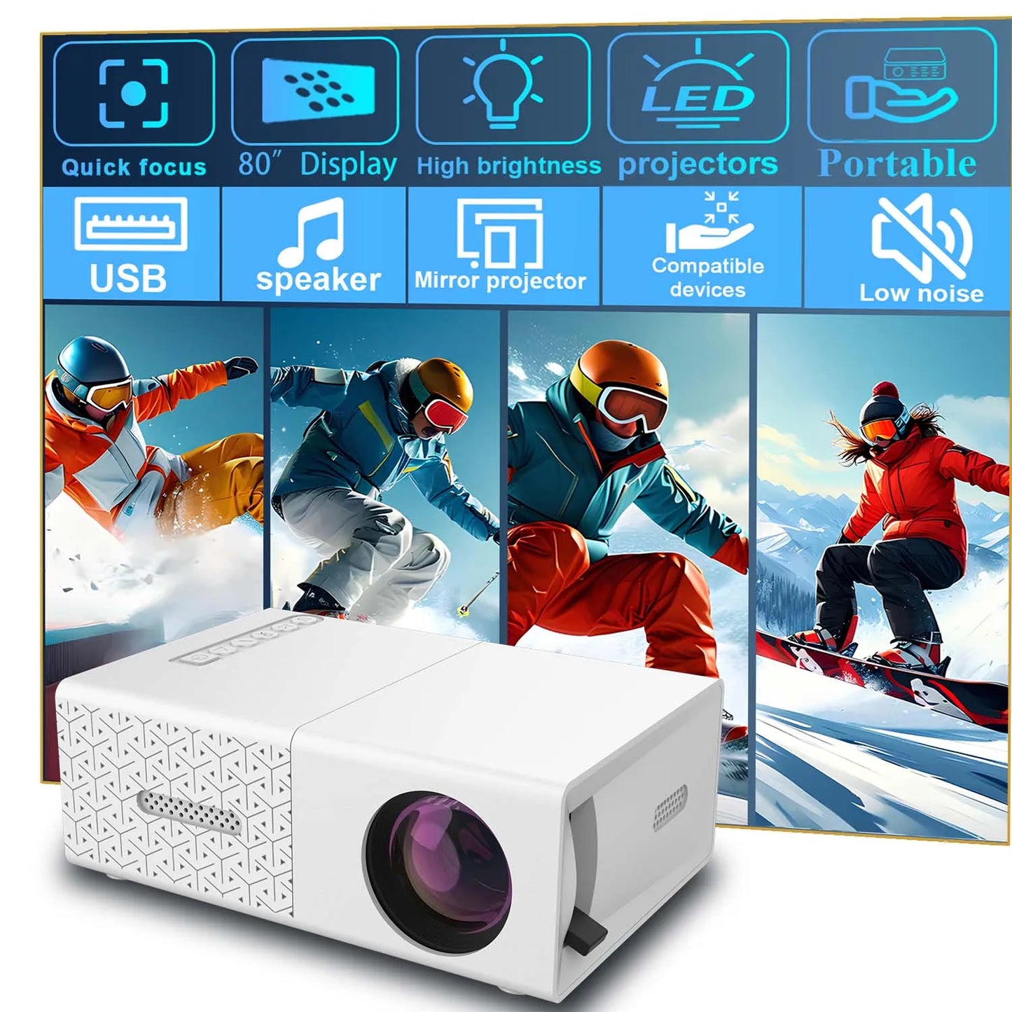 Mini Portable Projector Palm Size with USB HDMI Interface, Compact Home Video Projector for Indoor Use