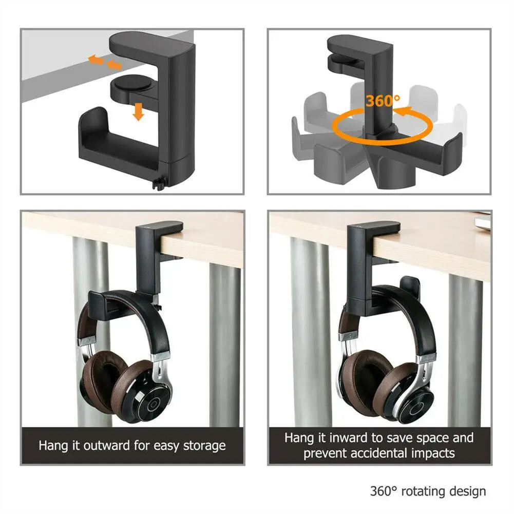 PC Gaming Headphone Stand Headset Hook Holder, Hanger Mount With Adjustable 360° Rotating Arm Clamp, Desk Mount Universal Bag